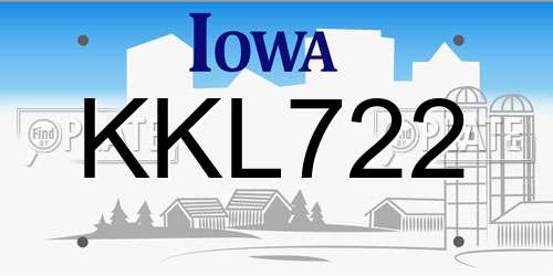 KKL722 Iowa License Plate