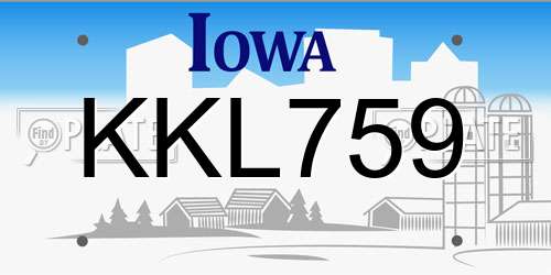 KKL759 Iowa License Plate
