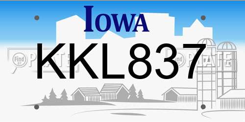 KKL837 Iowa License Plate