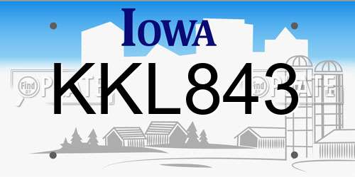 KKL843 Iowa License Plate