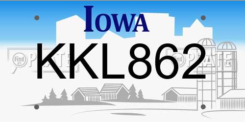 KKL862 Iowa License Plate