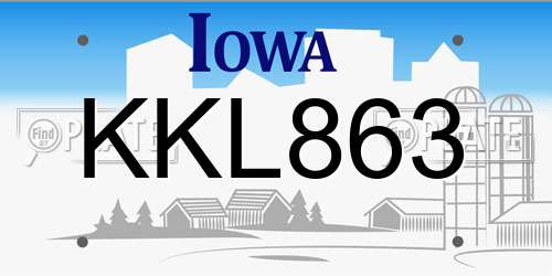 KKL863 Iowa License Plate