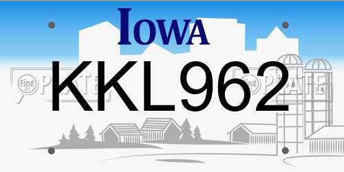 KKL962 Iowa License Plate