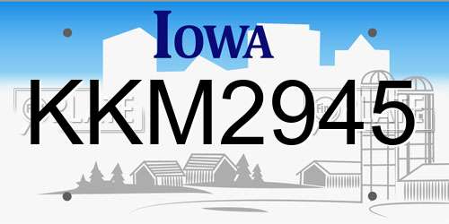 KKM2945 Iowa License Plate