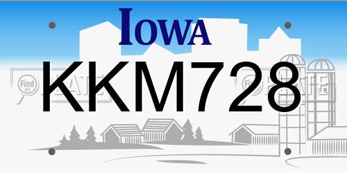 KKM728 Iowa License Plate