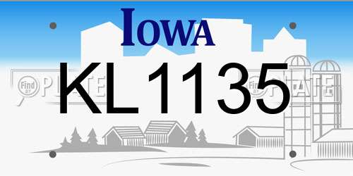 KL1135 Iowa License Plate