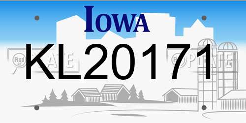 KL20171 Iowa License Plate