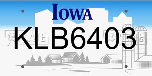 KLB6403 Iowa License Plate