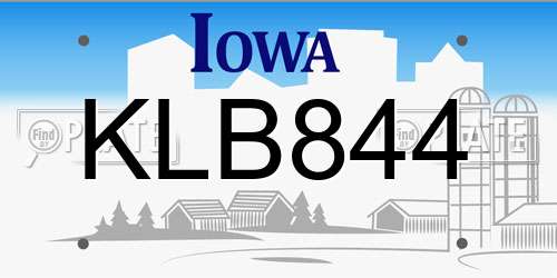 KLB844 Iowa License Plate