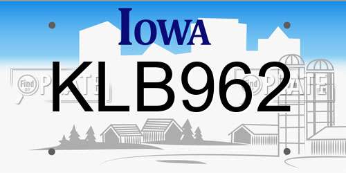 KLB962 Iowa License Plate