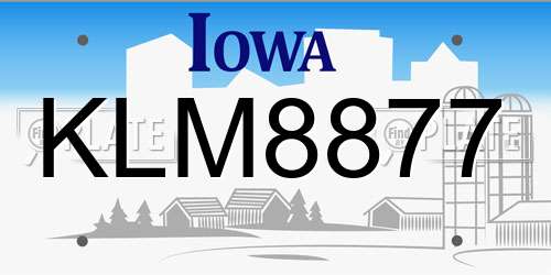KLM8877 Iowa License Plate
