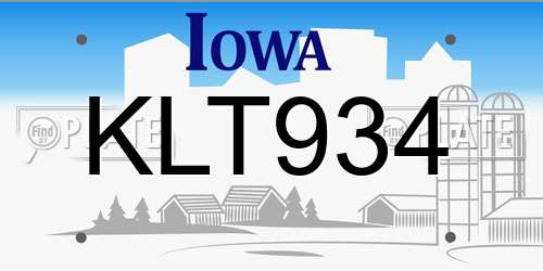 KLT934 Iowa License Plate