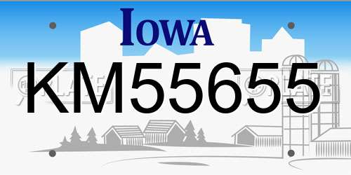 KM55655 Iowa License Plate