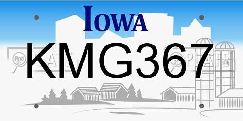 KMG367 Iowa License Plate