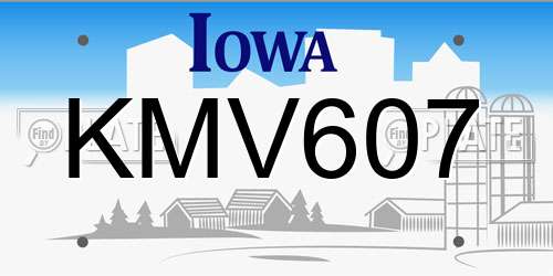 KMV607 Iowa License Plate