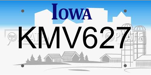 KMV627 Iowa License Plate