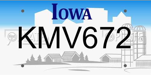 KMV672 Iowa License Plate