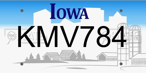 KMV784 Iowa License Plate