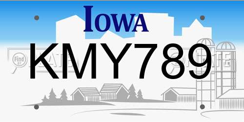 KMY789 Iowa License Plate
