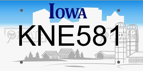KNE581 Iowa License Plate