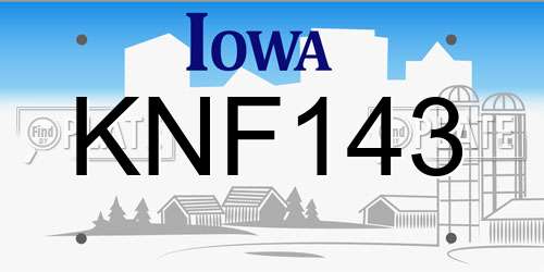 KNF143 Iowa License Plate