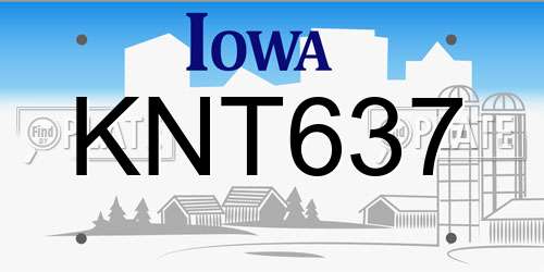KNT637 Iowa License Plate