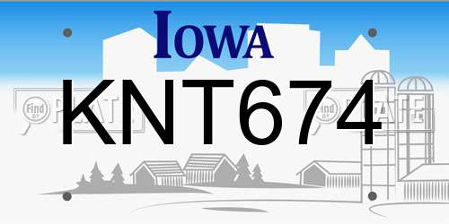 KNT674 Iowa License Plate