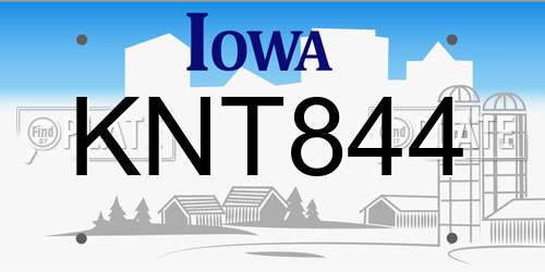 KNT844 Iowa License Plate