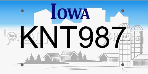KNT987 Iowa License Plate