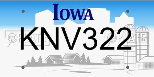 KNV322 Iowa License Plate