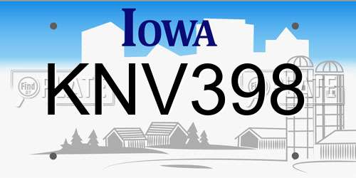 KNV398 Iowa License Plate