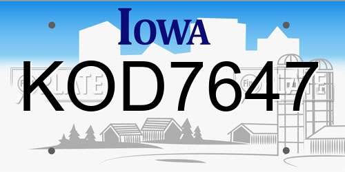 KOD7647 Iowa License Plate