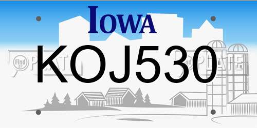 KOJ530 Iowa License Plate