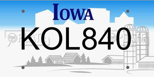 KOL840 Iowa License Plate