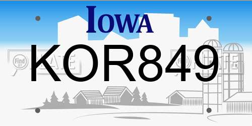 KOR849 Iowa License Plate