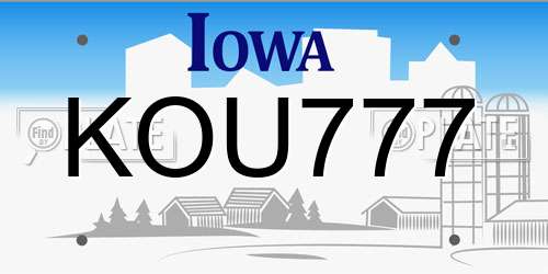KOU777 Iowa License Plate