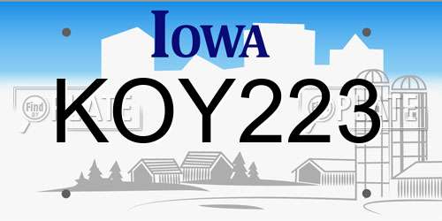 KOY223 Iowa License Plate