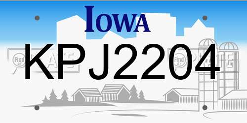 KPJ2204 Iowa License Plate