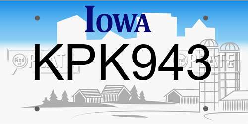 KPK943 Iowa License Plate