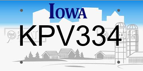 KPV334 Iowa License Plate