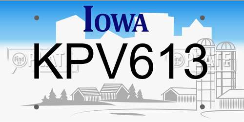 KPV613 Iowa License Plate