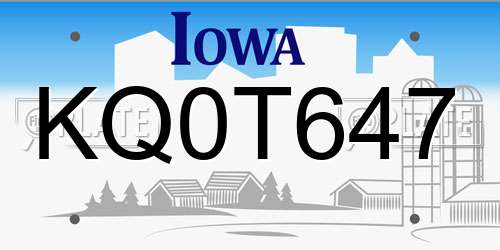 KQ0T647 Iowa License Plate