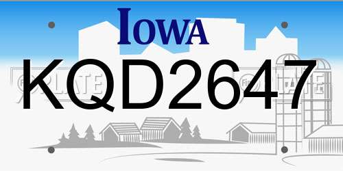 KQD2647 Iowa License Plate