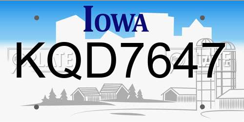 KQD7647 Iowa License Plate