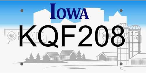 KQF208 Iowa License Plate