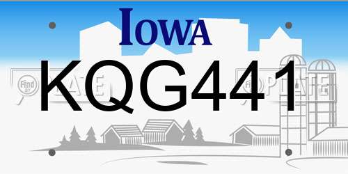 KQG441 Iowa License Plate