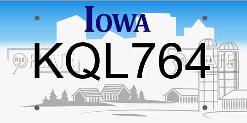 KQL764 Iowa License Plate