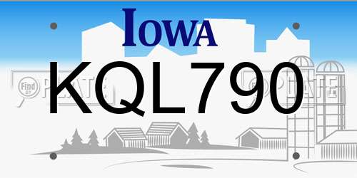 KQL790 Iowa License Plate