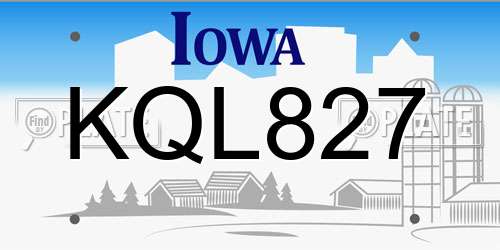 KQL827 Iowa License Plate