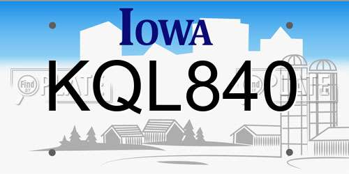 KQL840 Iowa License Plate
